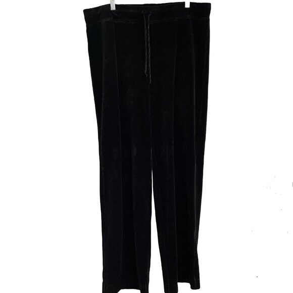 Talbots Pants - Talbots Sweatpants Black Velour Pull On Pants Wide Leg Adj Waist Womens XL